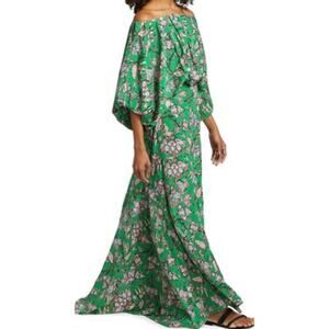 A.L.C. Green Floral Bat Wing Sleeve Off the Shoulder Maxi Dress Sz 10